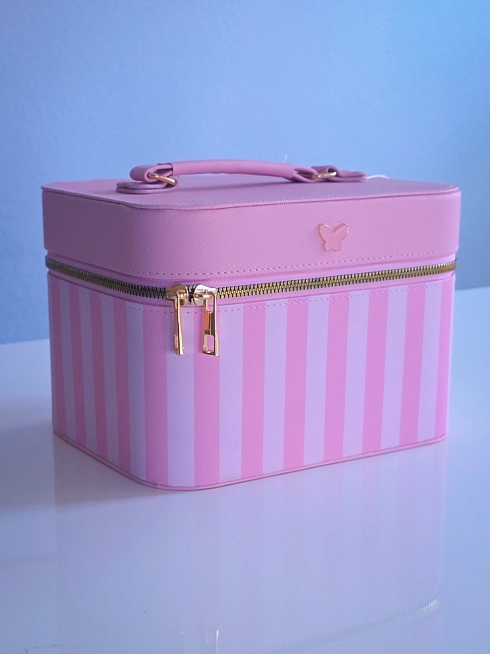 Enchante Accessories Cosmetic Case Striped Pink  NWT